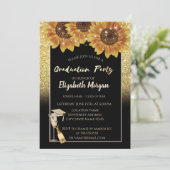 Gold, Glitzer, Wein, Glas, Sonnenblumen Einladung (Stehend Vorderseite)