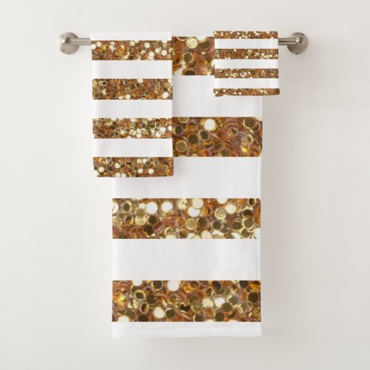 Gold Glitzer Weiß gestreift Badhandtuch Set (Insitu)
