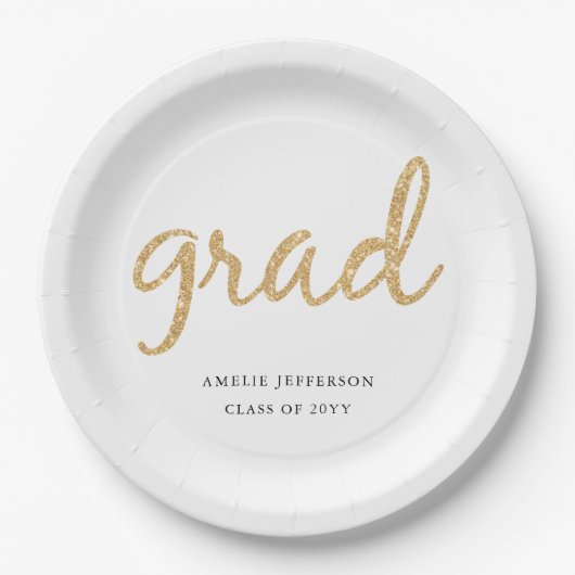 Gold Glitzer | Weißer Abschluss Pappteller (Vorderseite)