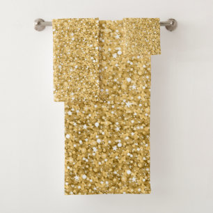 Gold Glitzer Weißes Spargel Muster Badhandtuch Set