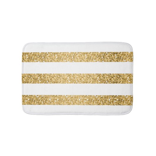 Gold Glitzer Weißstreifen Muster Badematte (Vorderseite)