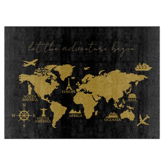 Gold Glitzer Weltkarte für das Schwarze Meer Schneidebrett (Vorderseite)