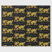 Gold Glitzer Weltkarte für die Hochzeit von Black  Geschenkpapier (Flach)
