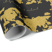 Gold Glitzer Weltkarte für die Hochzeit von Black  Geschenkpapier (Rolleneckpunkt)