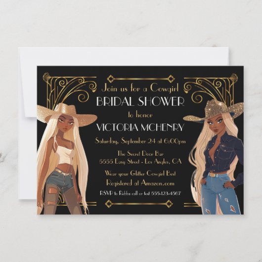 Gold Glitzer Western Cowgirl Brautparty Einladung (Vorderseite)