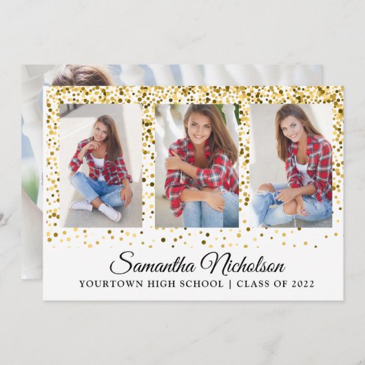Gold Glitzer White 4 Foto Abschluss Ankündigung (Vorne/Hinten)