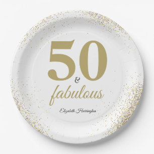 Gold Glitzer White 50 und herrlicher Geburtstag Pappteller
