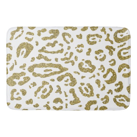 Gold Glitzer White Cheetah Leopard Animal Print Badematte (Vorderseite)