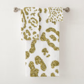 Gold Glitzer White Cheetah Leopard Animal Print Badhandtuch Set (Insitu)
