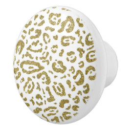 Gold Glitzer White Cheetah Leopard Animal Print Keramikknauf