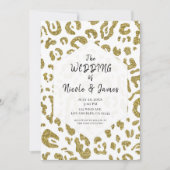 Gold Glitzer White Cheetah Leopard Chic Wedding Einladung (Vorderseite)