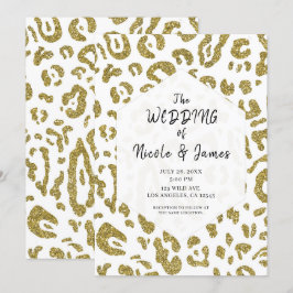 Gold Glitzer White Cheetah Leopard Chic Wedding Einladung