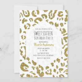 Gold Glitzer White Cheetah Leopard Sweet 16 Party Einladung