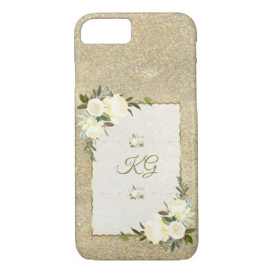Gold Glitzer White Floral Monogram Case-Mate iPhone Hülle