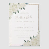 Gold Glitzer White Floral Nuestra Boda Wedding Pergament Einladungen (Vorderseite)