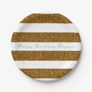 Gold Glitzer & White Stripes Chic Party Teller