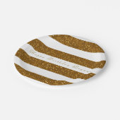 Gold Glitzer & White Stripes Chic Party Teller (Schrägansicht)