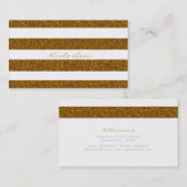 Gold Glitzer & White Strips Glamour Visitenkarte (Vorne/Hinten)