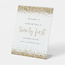 Gold Glitzer Willkommen 21. Party Sockelschild