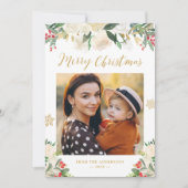 Gold Glitzer Winter Floral Frohe Weihnachten Foto (Vorderseite)