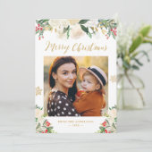 Gold Glitzer Winter Floral Frohe Weihnachten Foto (Stehend Vorderseite)