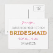 Gold Glitzer wird meine Bridesmaid Postkarte sein (Vorne/Hinten)