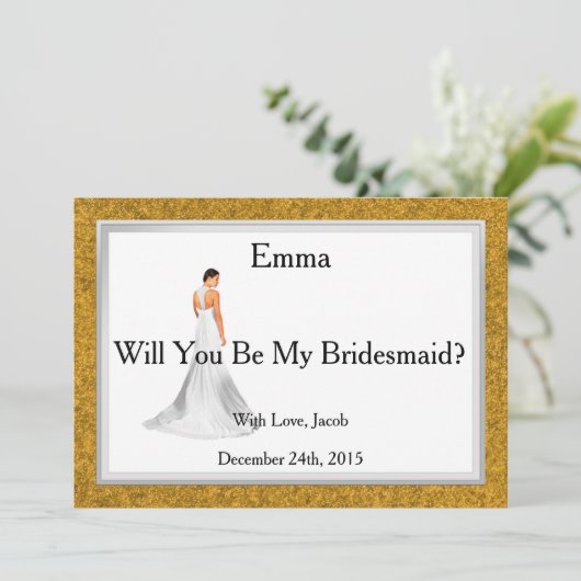 Gold Glitzer wirst du meine Bridesmaid sein Einladung (Stehend Vorderseite)
