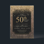 Gold Glitzer Wood 50. Geburtstagsparty Black Einladung<br><div class="desc">Dieses elegante Design besticht durch einen rustikalen Holzfußboden,  einen schwarzen Hintergrund,  einen goldenen Glitzer und eine maßgeschneiderte Schrift. Was für eine schöne Art,  Ihre Gäste zu diesem besondere Anlass einzuladen.</div>