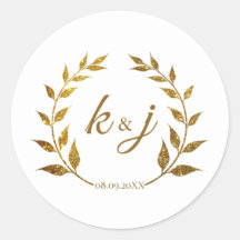 Gold Glitzer Wreath Monogram Wedding Save the Date