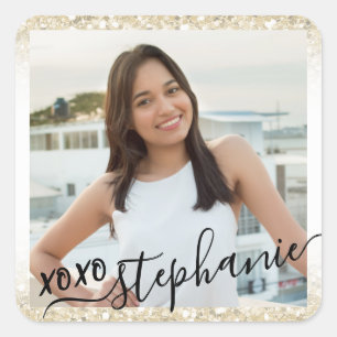 Gold Glitzer XOXO Vielen Dank Gastgeschenk Foto Quadratischer Aufkleber