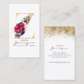 Gold Glitzer Z Monogram Burgundy Red Floral Visitenkarte (Vorne/Hinten)