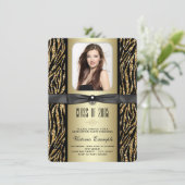 Gold Glitzer Zebra Abschluss Ankündigung (Stehend Vorderseite)