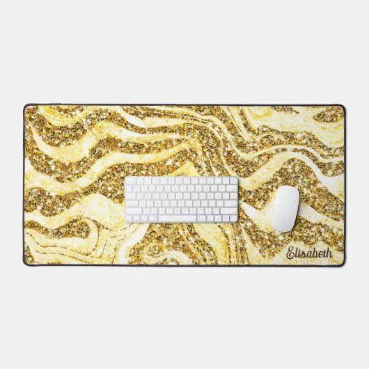 Gold & Glitzer Zebra Add Name oder Monogram Luxus Schreibtischunterlage (Tastatur & Maus)