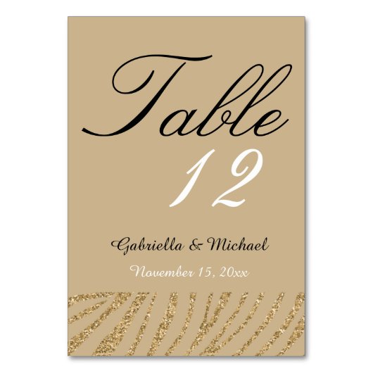 Gold Glitzer Zebra Print Tischnummer (Vorderseite)