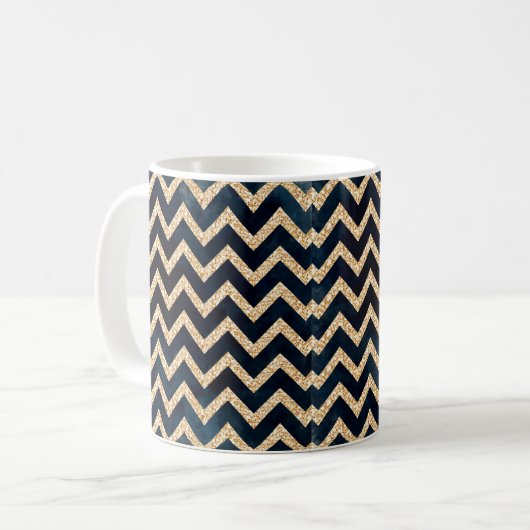 Gold Glitzer Zickzack Dark Indigo Blue Modern Kaffeetasse (Vorderseite Links)