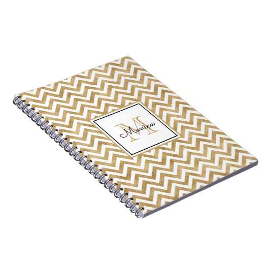 Gold Glitzer Zickzack Muster Monogram Notebook Notizblock (Rechte Seite)