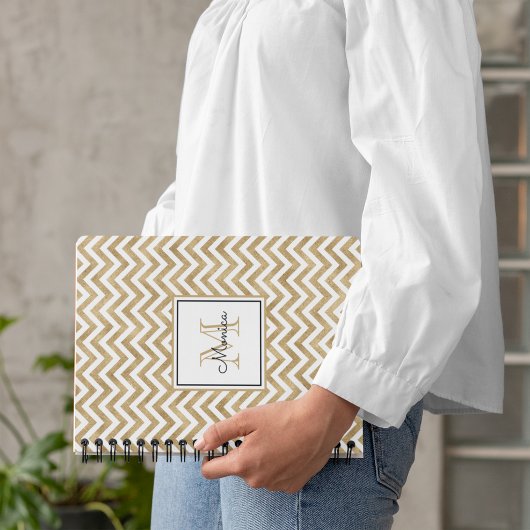 Gold Glitzer Zickzack Muster Monogram Notebook Notizblock