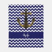 Gold Glitzern Anchor Navy Blue Zickzack Monogram Fleecedecke (Vorderseite)