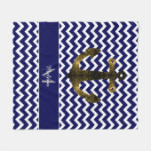 Gold Glitzern Anchor Navy Blue Zickzack Monogram Fleecedecke (Vorderseite (Horizontal))