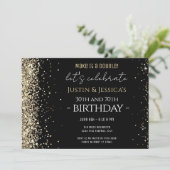 Gold Glitzern Black Double Birthday Party Einladung (Stehend Vorderseite)