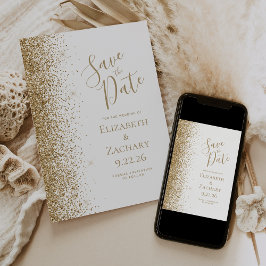 Gold Glitzern Edge White Save the Date Ankündigung