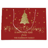 Gold Glitzern Frohe Weihnachtsbaum Red Große Geschenktüte (Vorderseite)