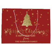 Gold Glitzern Frohe Weihnachtsbaum Red Große Geschenktüte (Rückseite)