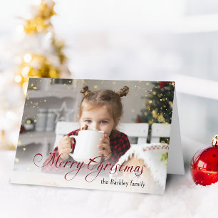 Gold Glitzern Frohe Weihnachtskalligraphie Foto Feiertagskarte