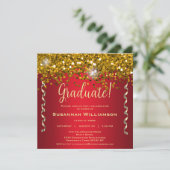 Gold Glitzern Glitzer Red Graduation Party Einladung (Stehend Vorderseite)