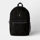 Gold Glitzern Monogram für Luxus Black Background Bedruckter Rucksack (Vorderseite)