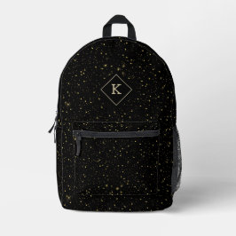 Gold Glitzern Monogram für Luxus Black Background Bedruckter Rucksack