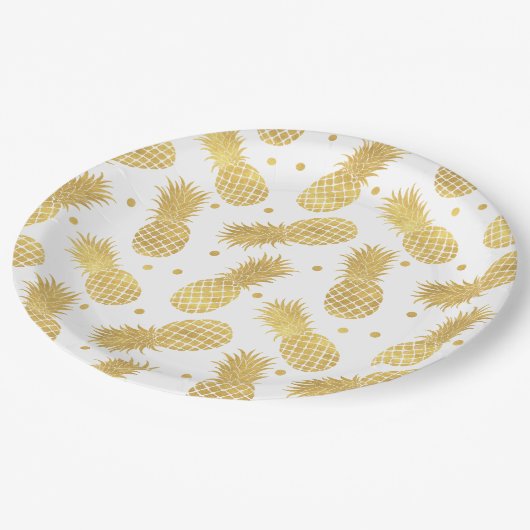 Gold Glitzy Ananas Pappteller (Schrägansicht)