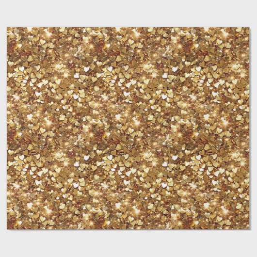 Gold Glitzy Glam Sparkle Herz Geschenkpapier (Flach)