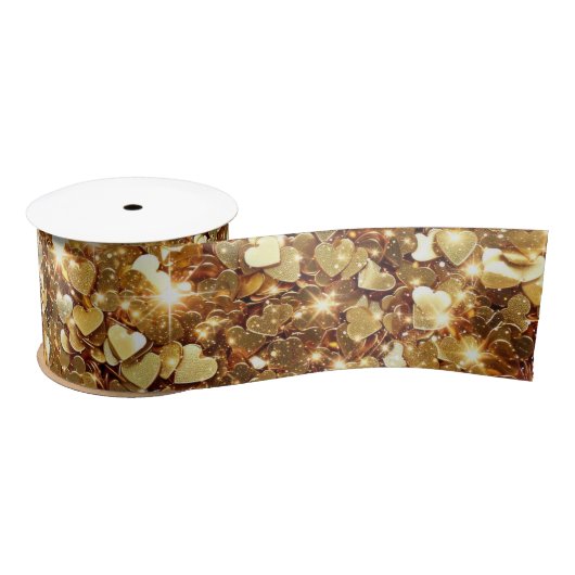 Gold Glitzy Glam Sparkle Herz Satinband (Spule)
